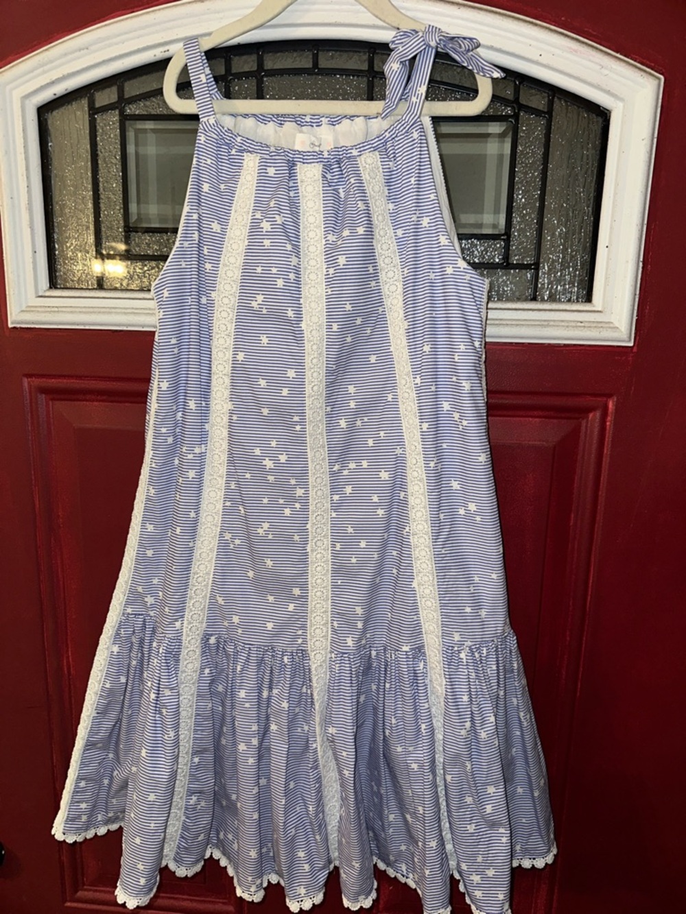 SweetHoney Blue and White Striped Tie-Shoulder Dress
